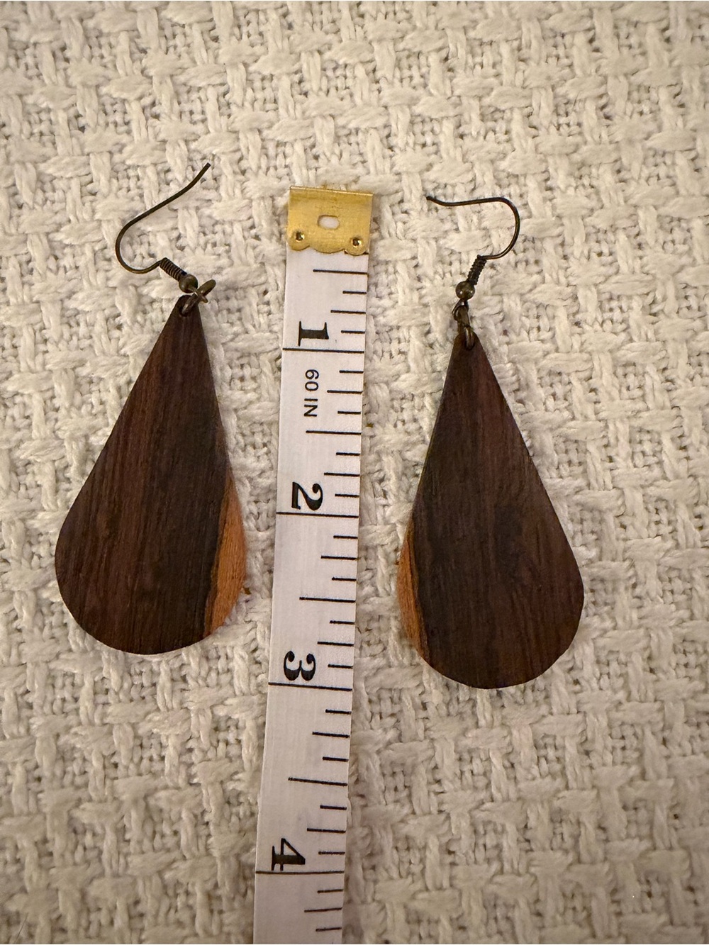 Handcrafted Teardrop Wooden Earrings - Dark Brown with Natural Wood Accent